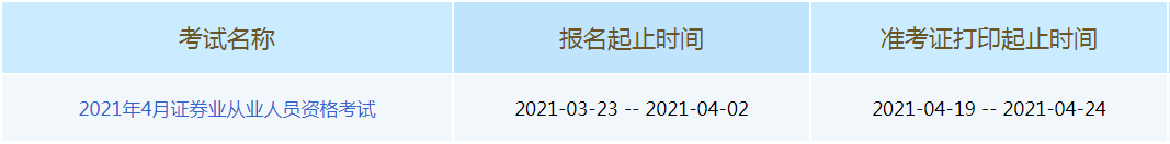 2021年4月吉林证券从业资格考试准考证打印时间为4月19日-24日